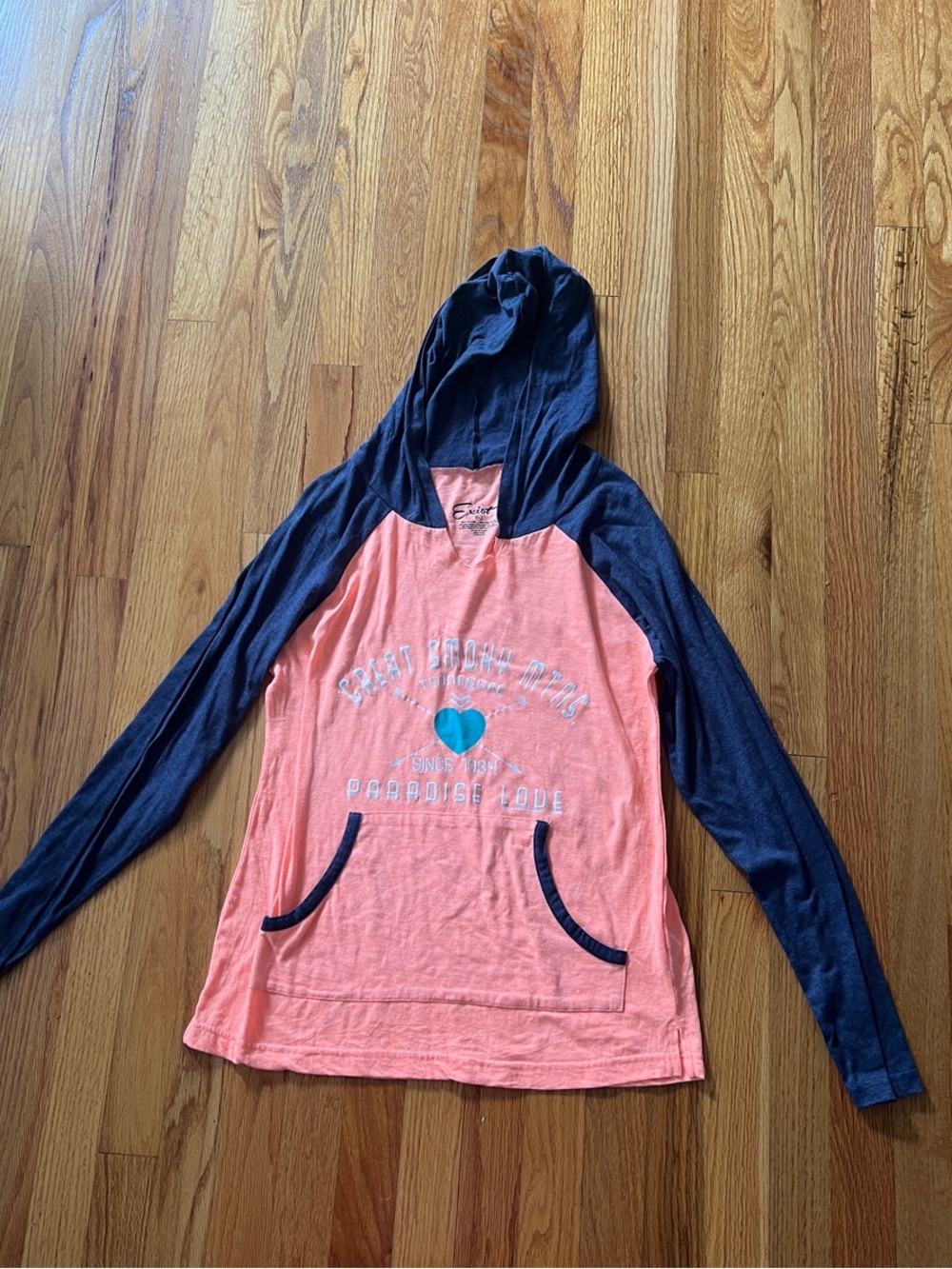 Exist Coral & Navy Hooded Raglan Pullover